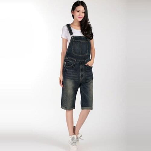 2020 New Modis Large size Loose Denim Overalls Ladies Strap Five pants / jumpsuit Ladies High waist jeans Size S-4XL