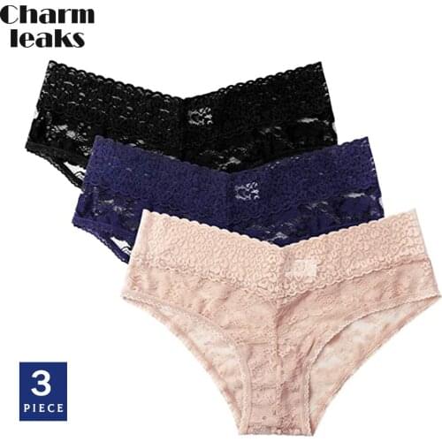 Charmleaks Womens Underwear 3 Pack Lace Panties Sheer Hipster Stretch Perspective Briefs Hollow Out Elegant Skin-friendly 3 PCS