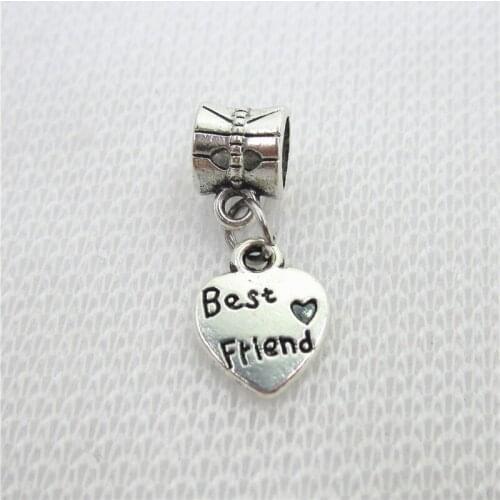 50pcs/lot Silver Best Friend Charms Big Hole European Beads dangle charms diy fashion bracelets jewelry accessory