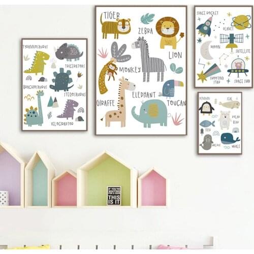 Shark Deer Dinosaur Penguin Education Alphabet Wall Art Canvas Painting Nordic Posters and Prints Wall Pictures Kids Room Decor