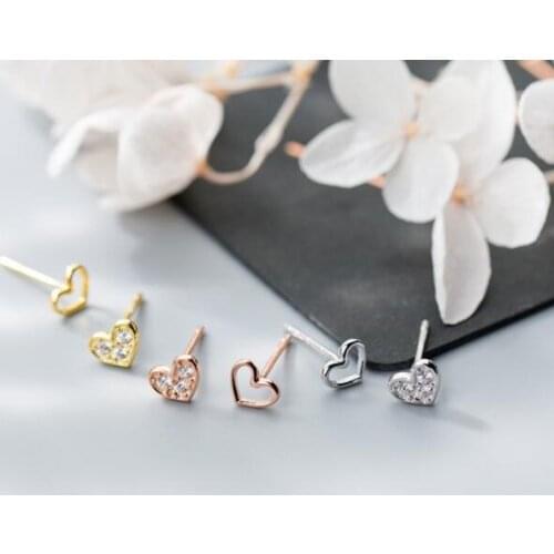 Asymmetry Earrings 5mm*6mm Authentic Real 100% 925 Sterling Silver Jewelry cz Heart Ear Stud Earrings C-E6559