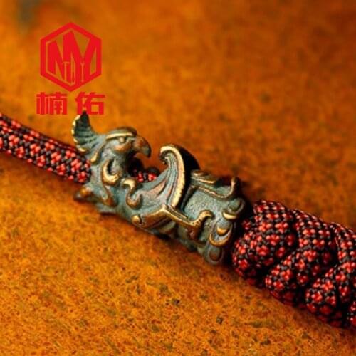 1PC EDC Paracord Beads China Tang Dynasty Phoenix Bronze Retro Brass Copper Umbrella Rope Cord Lanyard Pendants Knife Beads