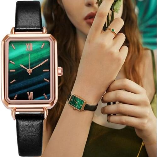 Fashion Vintage Malachite Green Dial Watch Women Leather Band Quartz Wristwatches Ladies Watches Relogio Feminino Zegarek Damski