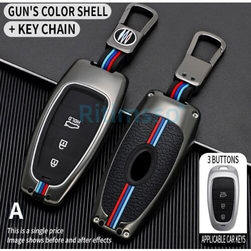 Zinc Alloy Key Cover for Hyundai Solaris Sonata Hybrid NEXO NX4 New Grand Santa Fe Tucson 2021 2022 Keyless Entry Key FOB Holder