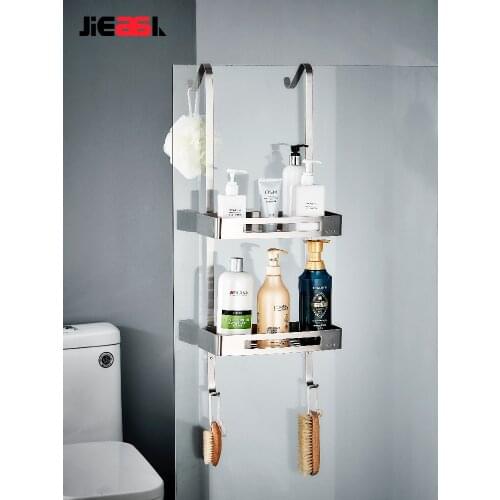 Black Washroom Shelf Storage Rack Shower Rack 304 Stainless Steel Bathroom Accessories Wall 2 Layer Hanging Basket