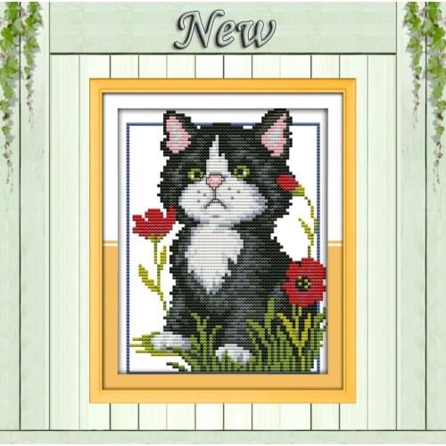 Flowers puppy cute counted print on canvas needlework embroidery Cross Stitch kits Sets DMC11CT 14CT DIY dog home decor painting