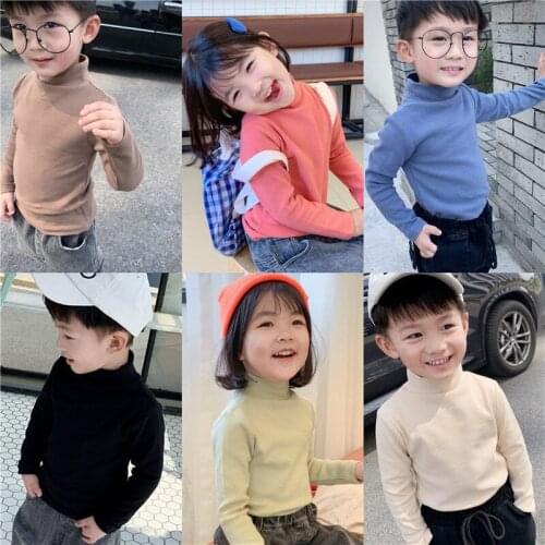 Unisex Toddlers Long Sleeve T-shirts Korean Middle Collar Cotton Shirts For Boy Girl Kids Childs Thicken T-Shirt Autumn Winter