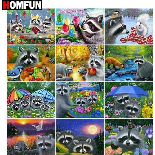 HOMFUN Full Diamond Embroidery "Animal raccoon" Diamond Painting Cross Stitch Patterns Rhinestone Unfinished Home Decor