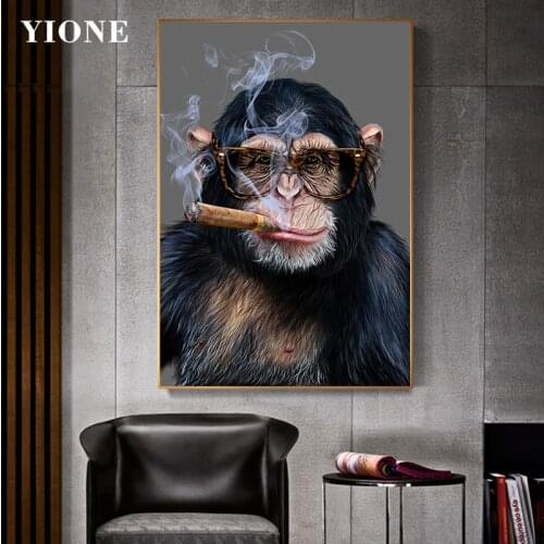 Cool Smoking Monkey Chimpanzee Canvas Painting Modern Creative Animal Picture Wall Art Poster Prints Home Decoration for Living