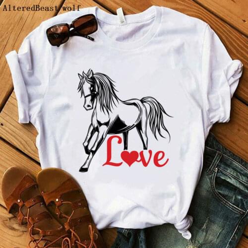 LOVE letter print horse t shirt Women clothes 2019 harajuku short sleeve o neck horse tshirt Female Horse casual funny T-shirt