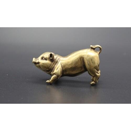 Mini) Delicate Chinese Old-style Brass Decorative Lifelike Lovely Small Pig Auspicious Statue