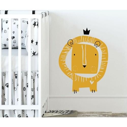 Cartoon Simple Wall Stickers for Kids Childrens Room Decor Wall Decals Yellow Lion Sticker Wallpaper Home Decor Mural Removable