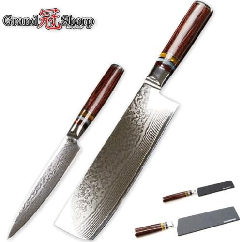 Kitchen Knife Set 2-Piece Nakiri Utility Japanese Damascus Steel Knives Vegetables Slicing Fruit Cleaver Chef Tools Cutlery NEW