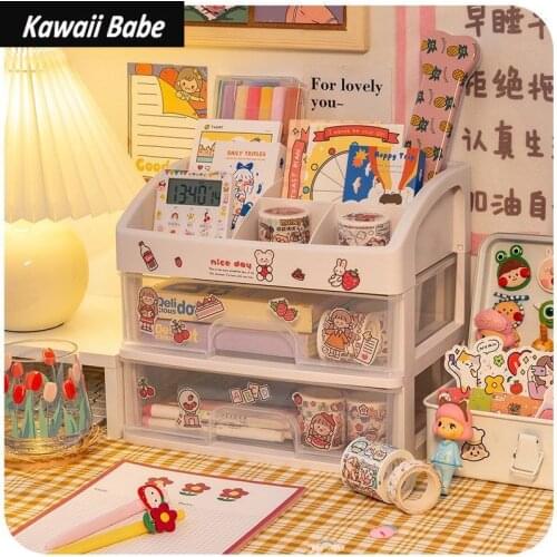 Ins Girls heart desktop drawer type student dormitory makeup storage box desk stationery office desk shelf