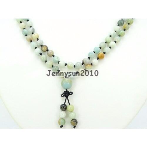 Natural Multi-Colored Amazonite 6mm Gems Stone Buddhist 108 Beads Prayer Mala Knot Necklace Multi-Purpose 5Strands/Pack