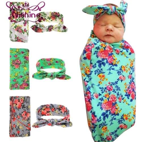 Nishine Newborn Swaddle Top Knot Headband With Blanket Set Newborns Photo Prop Hospital Set Nursing Cover Gift Stretchy 1set