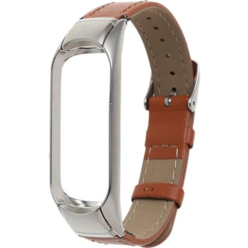 2021 New for xiaomi Mi Band 4 Colorful Leather Band 4 Metal Strap PU Stainless Bracelet for MiBand 4 Wristbands Replaceme