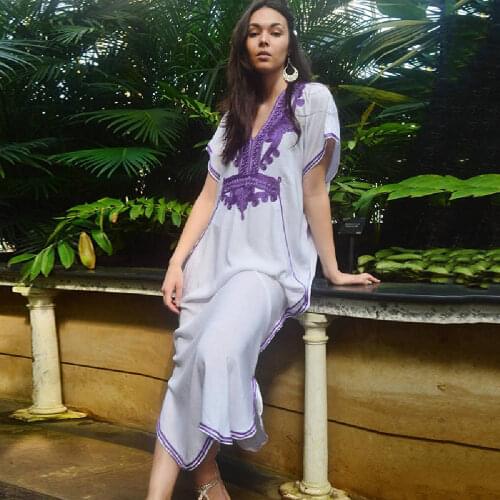 2021 New Embroidered Loose Large Size Beach Skirt Vacation Long Skirt Robe Bikini Blouse Women