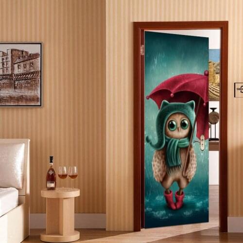 New Creative Cute Owl umbrella Door Stickers PVC Poster Wallpapers Decal Kids Child Bedroom Living Room Home Decor