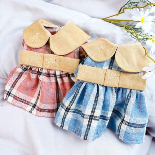 Clothes for Dogs Striped Blue Pink Colors Cool Dog Clothing for Spring and Summer College Style Embroidered Plaid Princess Dress