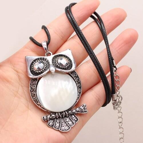 Explosive Natural White Shell Alloy Cute Owl Pendant Necklace Handmade Crafts DIY Necklaces Sweater Chain Jewelry Manking