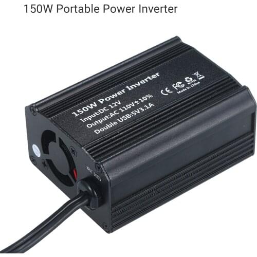 150W Portable Power Inverter DC 12V to AC 220V Car Inverter Converter Transformer with 1 AC Outlet Dual USB Ports