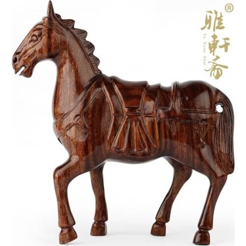 Wood carving crafts mahogany Ma Zhai Gallery ornaments Zodiac Horse Decor furnishings Kumar color of the Warring States