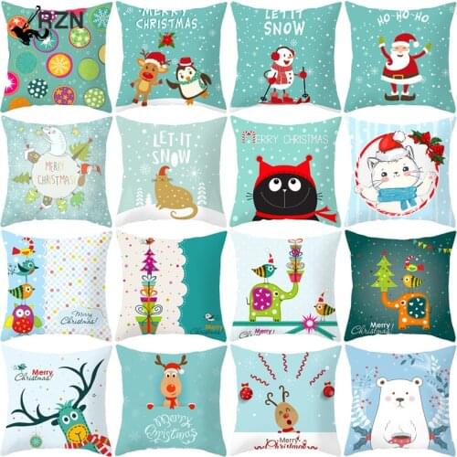Polyester Fiber Green series Christmas 2020 Pillow Cover Sofa Cushion Home Decorative Pillows Cover