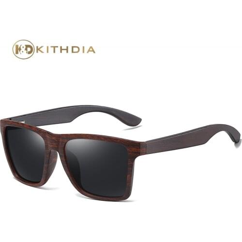 Kithdia Wood Sunglasses Men Women Polarized Rivet Square Sun glasses Brand Designer Real Wood Temple Sunglasses Vintage Glasses