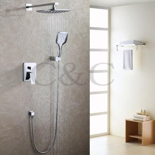 Contemporary Bathroom Shower Faucet Set Chrome Polished Rainfall Bath Shower Head Three Function Hand Shower 005-8A-2