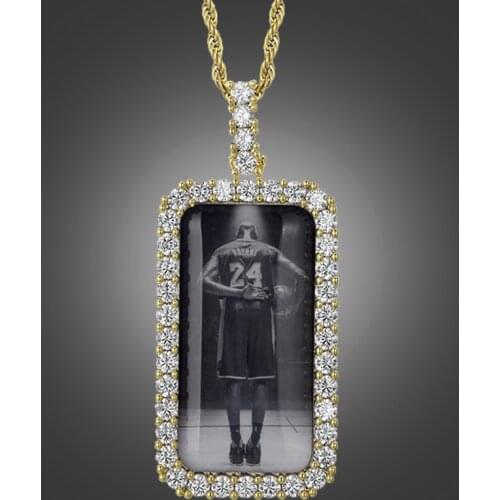 US7 New Custom Photo Pendant Rectangle Shape 4mm Width Stones Side Hip Hop Jewelry Personalized Cubic Zircon Chains Gift