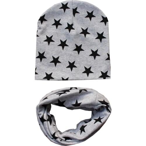 Spring Cotton Baby Hat Scarf Sets Star Print Baby Boys Girls Hat Autumn Winter Crochet Children Beanies Cap Kids Scarf Collar