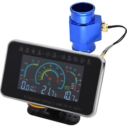 3 In 1 Voltmeter+Water Temp Gauge+Oil Pressure Gauge With LCD Digital For Car Truck 1/8 NPT Sensor 10mm Adapter 12V/24V