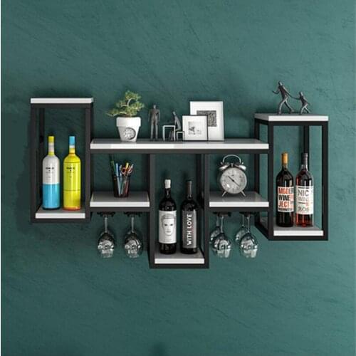 Iron solid wood wine rack wall hanging red wine shelf light luxury wine cabinet wall display shelf shelf shelf gold