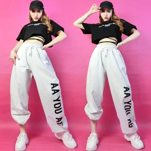 Female Women Hip-Hop Jazz Collective Dance Performance Clothing Letters Loose Casual Pants Suit Nightclub Bar Stage Wear SL5010