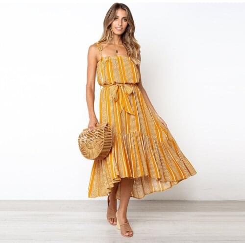 2019 Womens Summer Boho Maxi Dress Evening Party Beach Bandage Dresses Woman Sundress Vestidos Print Striped Summer Dresses