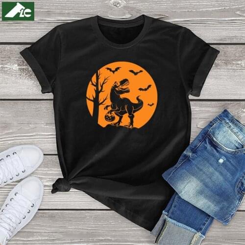 100 Cotton Kawaii Dinosaur With Pumpkin T Shirt Halloween Graphic Tees Kids Horror Womens Shirts Unisex Family Tops Girls Boys