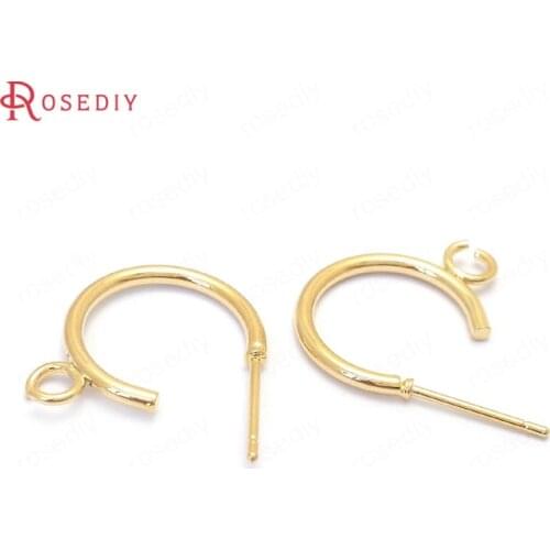 37598)20PCS Diameter 15MM 24K Gold Color Brass Round Shape Stud Earring Hoops Jewelry Making Supplies Diy Findings Accessories