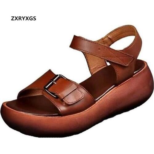 2021 High Quality Artificial Pu Retro Sandals Summer Women Sandal Shoes Platform Increase Sandals Wedges Light Comfort Sandals