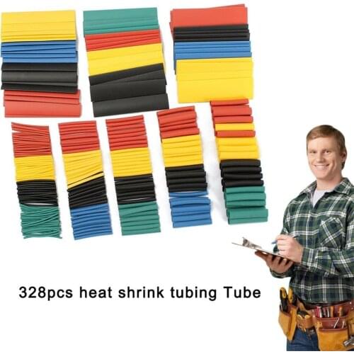 328Pcs 5 Colors 8 Sizes 2:1 Heat Shrink Tubing Wrap Connection Sleeve Kit Hot Selling Super Deals