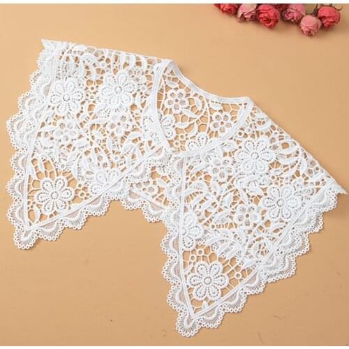 40GC Women Ribbon Bowknot False Fake Collar Double Layer Hollow Out Lapel Big Shawl Wrap Embroidery Elegant Necklace Capelet