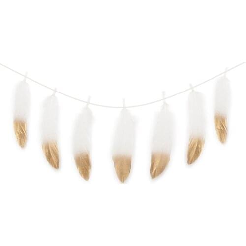6FT Gold Dipped Feather Garland White Feather Banner for Xmas Tree Decor, Teepee Wall Decor,Wedding Cake Decor