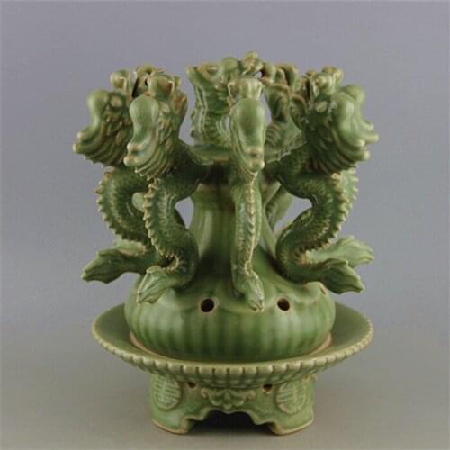 #9 Antique QingDynasty porcelain censer,green dragon furnace,Hand-painted crafts,Decoration,Collection&Adornment,Free shipping