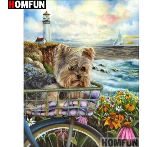 HOMFUN Full Square/Round Drill 5D DIY Diamond Painting "Animal dog" 3D Embroidery Cross Stitch 5D Home Decor A13439