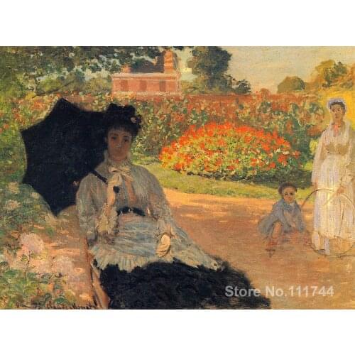 Large canvas wall art Camille Monet in the Garden by Claude Monet High Quality Hand painted