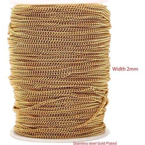 5M Stainless Steel Cable Chains Gold Tone Stainless Steel Necklace Extender Oval Curb Link Chain for DIY Jewelry Making