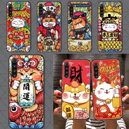 Japan Cute Lucky Cat Phone case For Xiaomi Redmi Note 7 7A 8 8T 9 9A 9S 10 K30 Pro Ultra black pretty cell cover 3D bumper