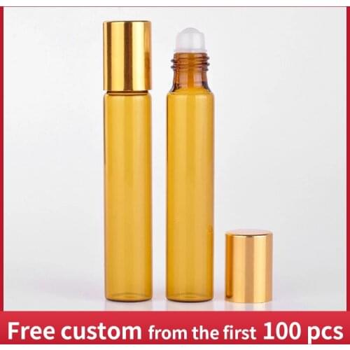 Wholesale 2000Pieces/Lot 10ML Portable Amber Glass Refillable Perfume Bottle With Roll On Empty Essential Oils Case For Traveler