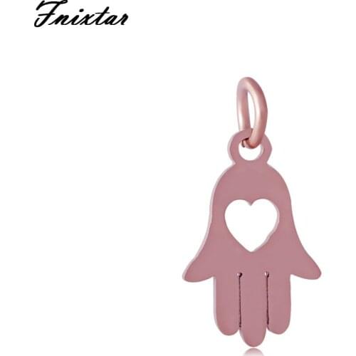 Fnixtar Rose Gold Color Stainless Steel Hollow Buddha Hand Charm Pendants For Women DIY Jewelry Making Metal Charm 10pcs/lot