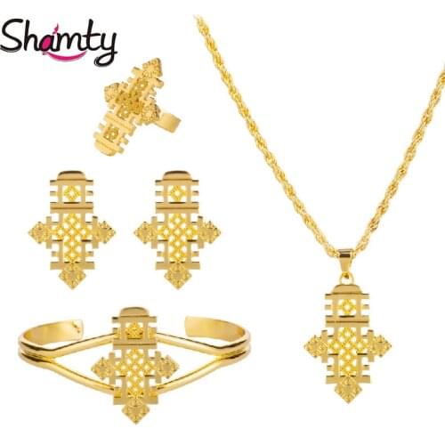 Shamty HOT Ethiopian Jewelry Sets Coptic Crosses Pure Gold Color Silver Color Sets Nigeria Eritrea Kenya Habesha style A30005